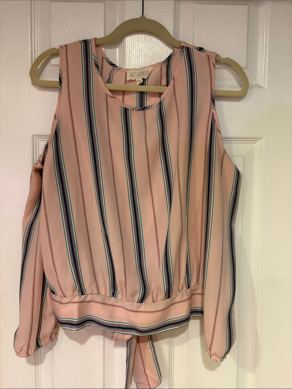 Sweet Wanderer Pink Striped Sleeveless Tie-Back Blouse